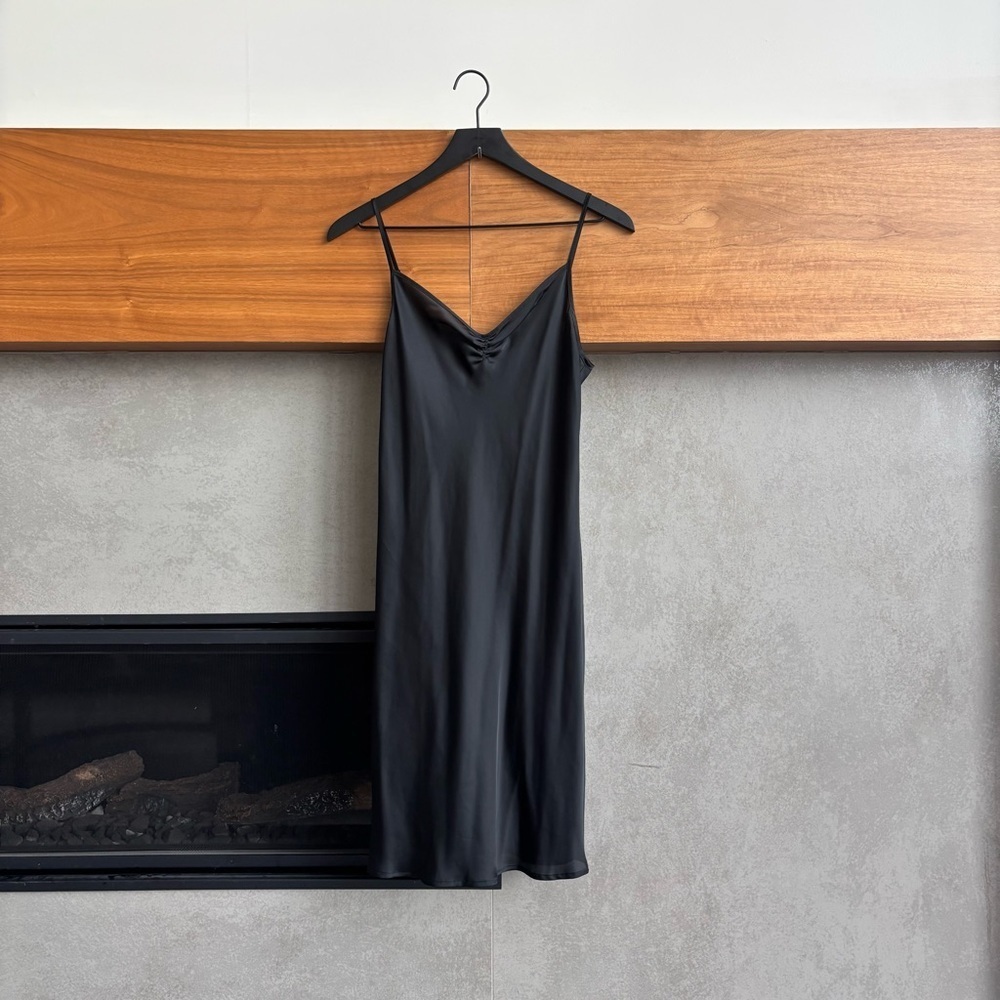 Maje Women's Black Satin Slip Midi Dress, Size 2